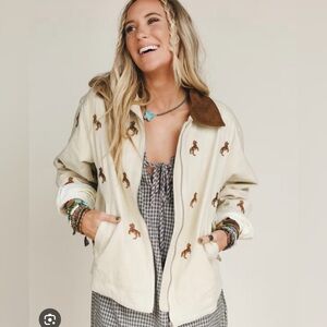 NEW hand embroidered southern saddlejacket size large zip up utility jacket